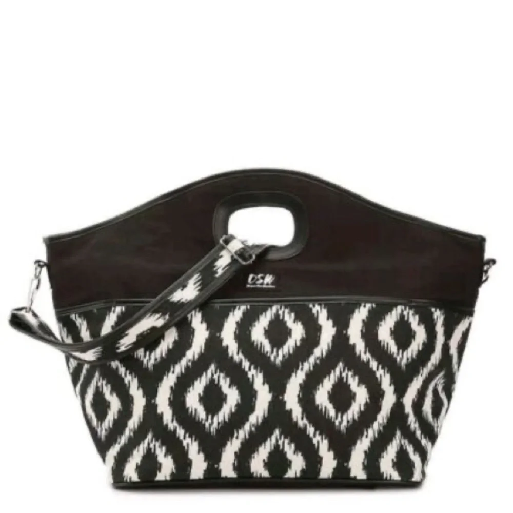 NEW IN BAG Black and White Ikat Print tote overnighter